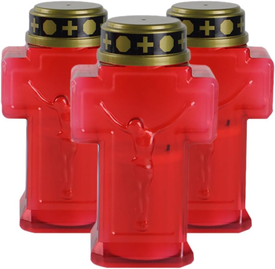 ARTIBETTER 3Pcs Jesus Flameless Electric Candle Lights for Garden, Cemetery, Church, Memorial, Outdoor Decoration - 6.02X3.54X2.12In