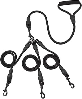 Heavy Duty Dog Leash Three Dogs, Detachable 3 in 1 Leash for Dogs 360° Swivel No Tangle with Soft Padded Handle, Suitable for Walking and Training Leashes for Two/Three Dogs(8-35 ibs)(Black)