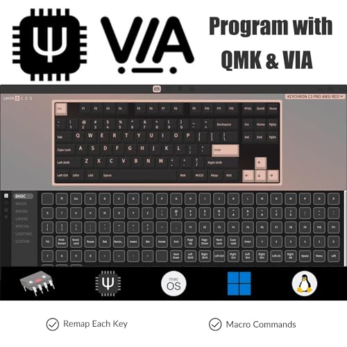 Image of Keychron C3 Pro QMK /VIA Custom Gaming Keyboard, Programmable 87 Keys Compact TKL Layout Gasket Mount, Red LED Backlight Wired Mechanical Keyboard with Brown Switches for Mac /Windows /Linux