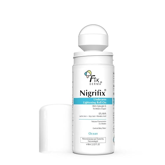 Fixderma Nigrifix Underarm Ocean Roll on With 6% AHA, Lactic Acid & 1% Mandelic Acid & Kojic Acid | Brightens Skin & Exfoliates Underarm | For Sensitive Skin - 60ml