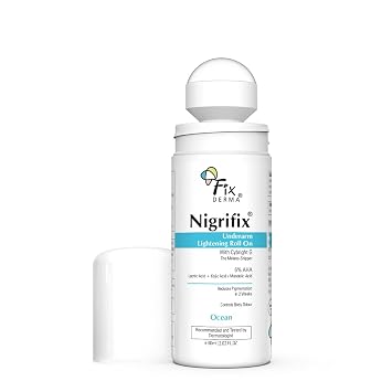 Fixderma Nigrifix Underarm Ocean Roll on With 6% AHA, Lactic Acid & 1% Mandelic Acid & Kojic Acid | Brightens Skin & Exfoliates Underarm | For Sensitive Skin - 60ml