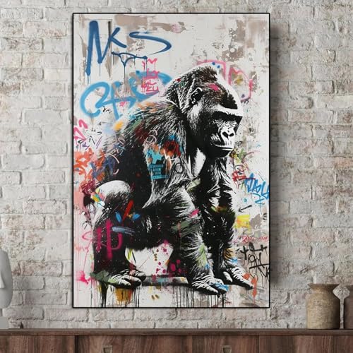 Art mural gorille graffiti abstrait sur toile 40x60cm pour décoration salon