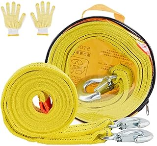Queiting 5M Tow Rope 11000 Lb Towing Pull Strap Belt Heavy Duty Car Tow Rope Straps Offroad Recovery Up to 5 Tonnes for Cars with 2 Shackles