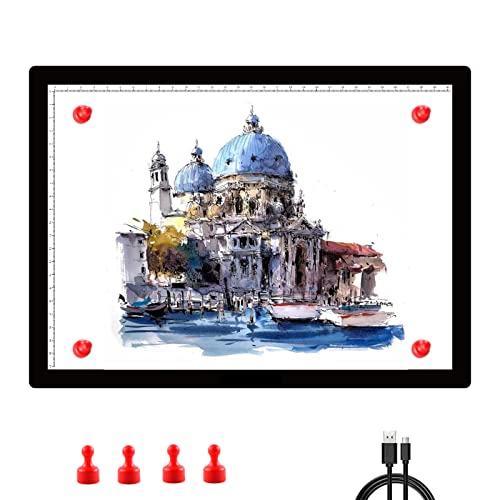 A4 Leuchttisch, kabellos batteriebetrieben Leuchtkasten 5 Helligkeitsstufen Leuchttafel Leuchttafel zum Nachzeichnen mit Tasche Cover