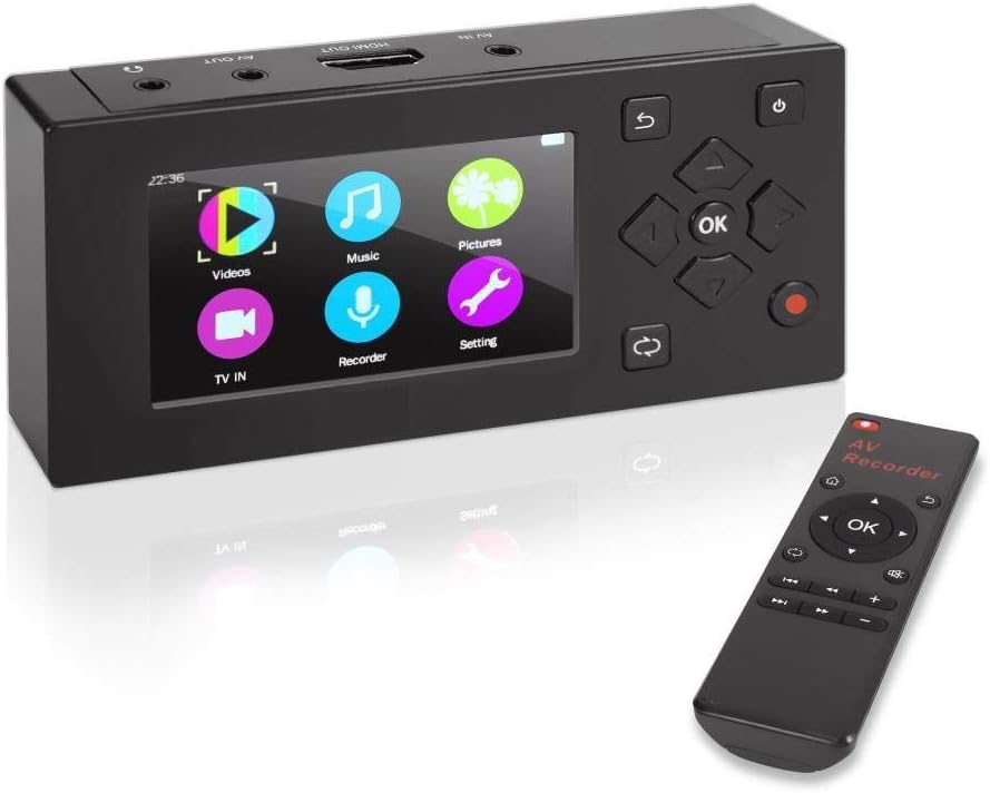 VHS Video To Digital File Converter for Camcorder Tape Hi8 VCRs DVR DVD CD Cassette Games Analog Digitizer Recording RCA Streaming Media Player Recorder Adapter Standalone AV Audio Capture Card Device