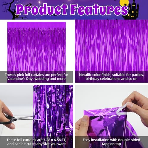 Image of 5 Pack Purple Backdrop Tinsel Streamers Foil Fringe Backdrop Halloween Party Decorations Purple Backdrop Curtain Birthday Graduation Bachelorette Christmas New Year Party Decorations