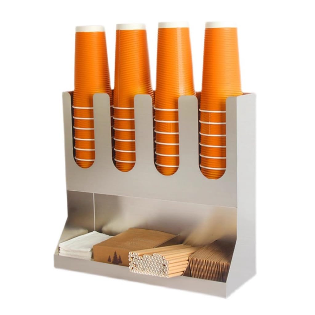 Set di organizer per stazioni da caffè, grande dispenser per tazze di carta, in acciaio inox, usa e getta, organizer per tazze da caffè e condimenti