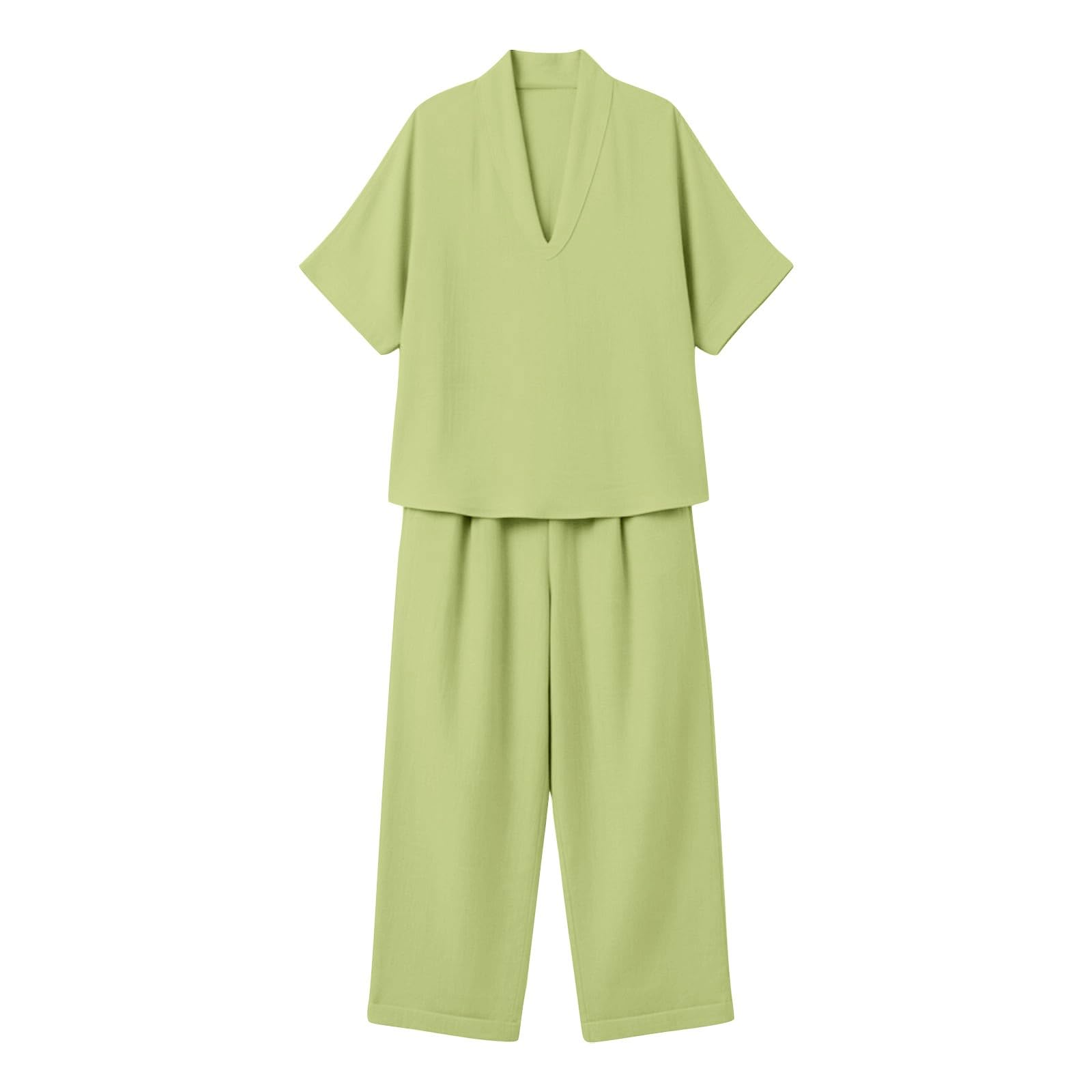 Conjunto Mujer Dos Piezas Verano Casual Elegante Lino Y Algodón Chandal Completo Camisa Y Pantalon Holgado Conjunto Deportivo Cintura Alta Ropa Deportiva Talla Grande Diarios Casa Playa Vacaciones