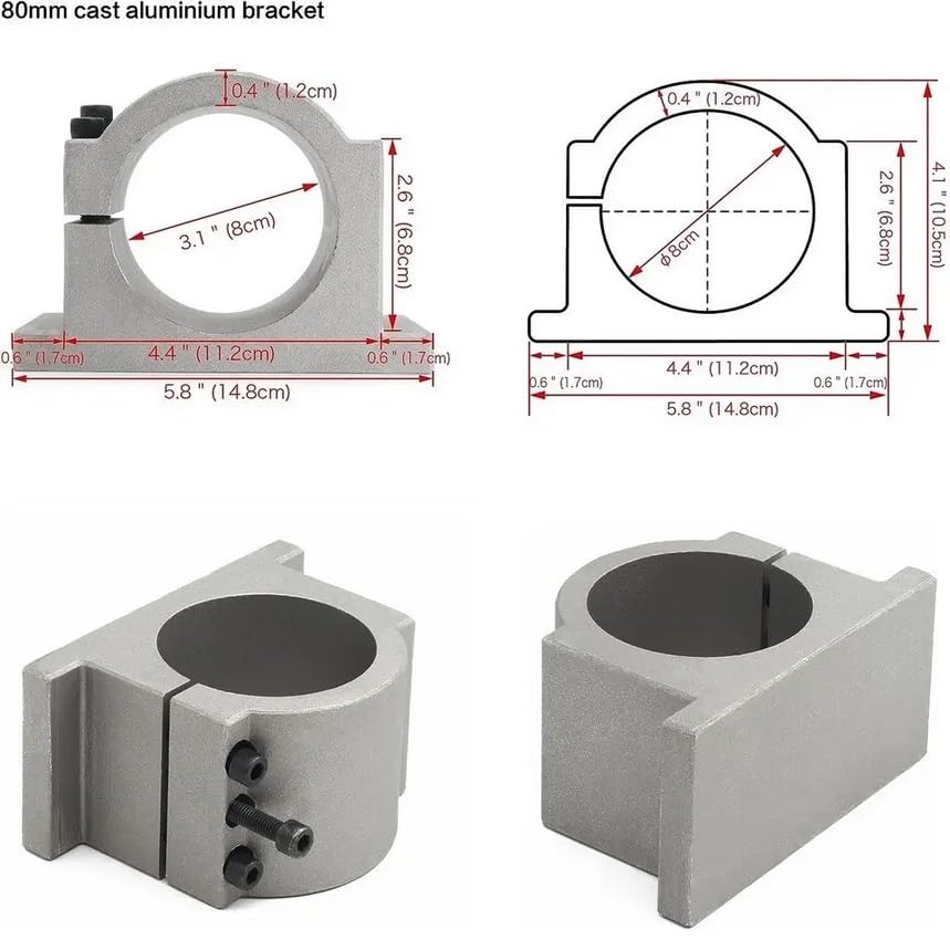 Clamp Bracket Dimensional Drawing with measurements in inches and centimeters