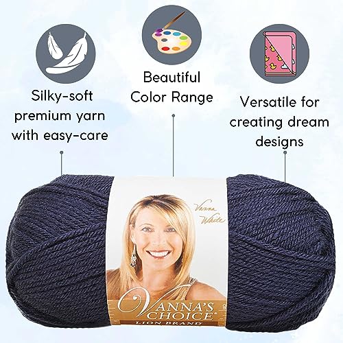 Image of Lion Brand Yarn Vanna'S Choice 860-110 Navy | 3 Skeins, Same Dye Lot, Project Bag, CYC #4 Worsted, 100% Acrylic, Ideal for Crochet, Knitting Blankets, Hats, Scarves