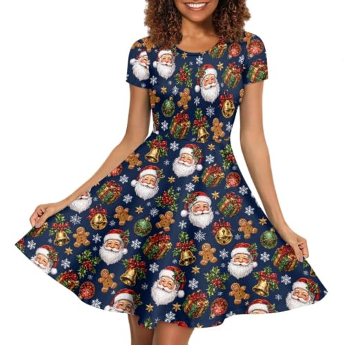 Image of Forchrinse Summer Dresses for Women Crew Neck Short Sleeve Midi Dress Casual Beach Vacation Sundress