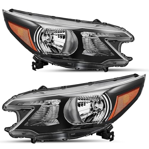 SOCKIR-For 2012 2013 2014 Honda CR-V [Halogen Type] OEM Headlight Headlamp Assembly Replacement Pair Set (Black Housing & Amber Reflector