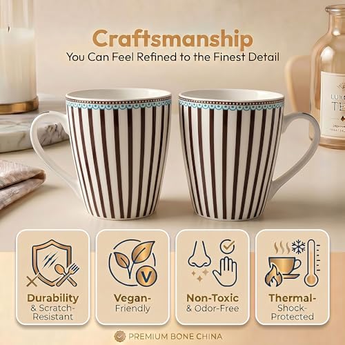 Image of UPC Premium Bone China Coffee Mug Set of 2 | Elegant Ceramic Tea & Coffee Cups for Home, Office & Cafe | Lightweight, Durable, Microwave & Dishwasher Safe Mug Set | Luxury Drinkware Collection