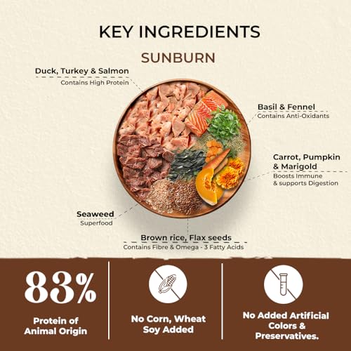 Image of Brunos Sunburn Dry Dog Food - 5Kg (Pack of 1) |Duck, Turkey & Salmon | Chicken-Free | Multi-Meat Recipe|32% Protein & 20% Fat | Supports Growth, Joints & Digestion|for All Life Stages