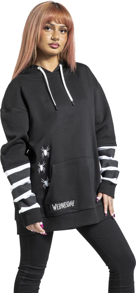 Wednesday Death & Flower - Oversize Femme Sweat-Shirt à Capuche Noir/Blanc