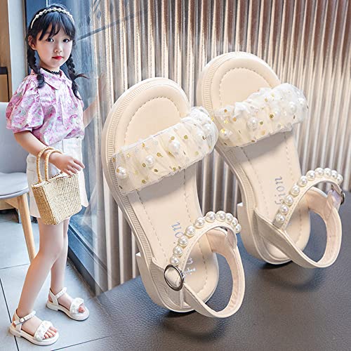 TangDao Girls Glitter Sandals Open Toe Cute Pearls Princess Little Girls Flats Fashion Summer Dress Shoes Sandals for Toddler/Little Kid/Big Kid2