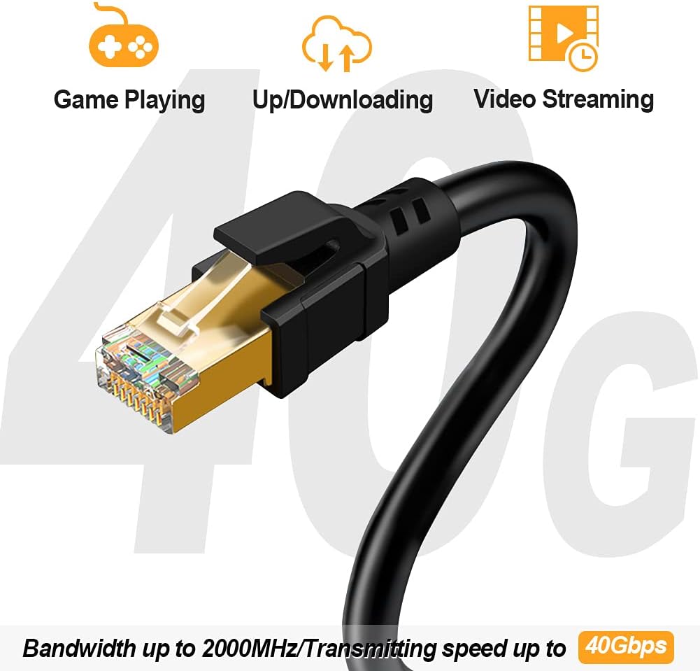 Review Cat8 Ethernet Cable 33ft Long, 40Gbps Network Patch Shielded Heavy Duty Cable, CableCreation 2000MHz SFTP Internet LAN RJ45 High Speed Gaming Cord for PS5 PS4, Xbox, Modem, Router