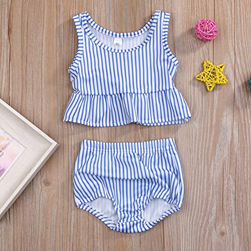 Image of YOUNGER TREE Toddler Baby Girls Summer Swimsuit Sleeveless Striped Swimwear Two-Piece Suit Beach Bikini