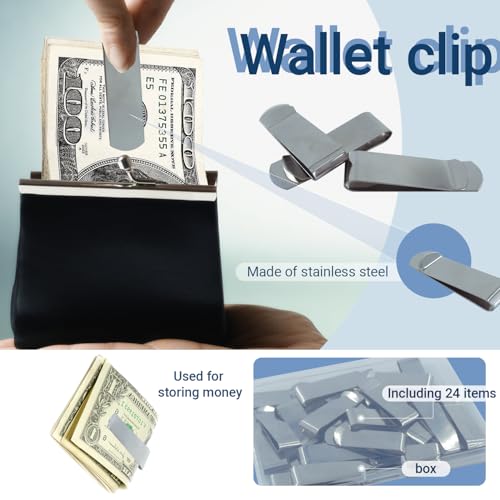 Slim Money Clips 24pcs Metal Money Clip Stainless Steel Money Clips Minimalist Wallet Clip Closure - Silver2
