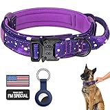 DAGANXI Tactical Dog Collar, Adjustable Military Training Nylon Dog Collar with Control Handle and Heavy Metal Buckle for Medium and Large Dogs, with Patches and Airtags Case (L, Purple Sky)