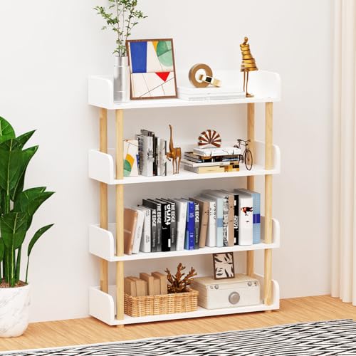 Modern 4-Tier Wooden Bookshelf for Home Office and Living Room Storage