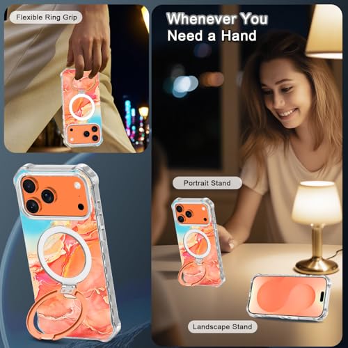 Shecaset for iPhone 18 Pro Max Case,[Compatible with MagSafe][Invisible Magnetic Ring Stand],Slim Iridescent Wavy Women Girls Case for Apple iPhone 18 Pro Max 6.9"(2026),Orange/Gold - image 8