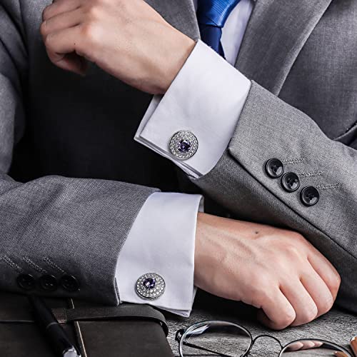 Image of HAWSON Cufflinks for Men, Gold Diamond Crystal Cufflinks for Groom Husband Personalized Gifts, Mens Formal Wedding Business Cufflinks, Luxurious Gorgeous Cuff Links French Shirt Accessories