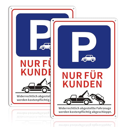 2 Stück Nur für Kunden Parkplatz Schild 30x20cm，Reflektierende Aluminiumplatte，Kundenparkplatz Warnschild, Abschlepphinweis，Für Geschäft, Hof & Gewerbe