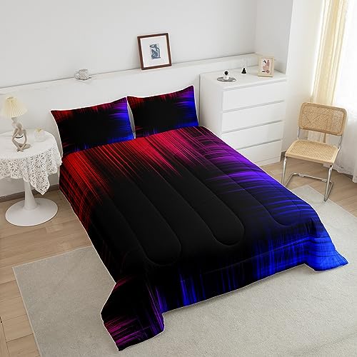 Image of Feelyou Red and Blue Striped Comforter Twin Size for Boys Girls, Ombre Gradient Lines Comforter Set Geometric Artistic Smear Bedding Set Gradient Lines Duvet Set Breathable Bed Set 2Pcs