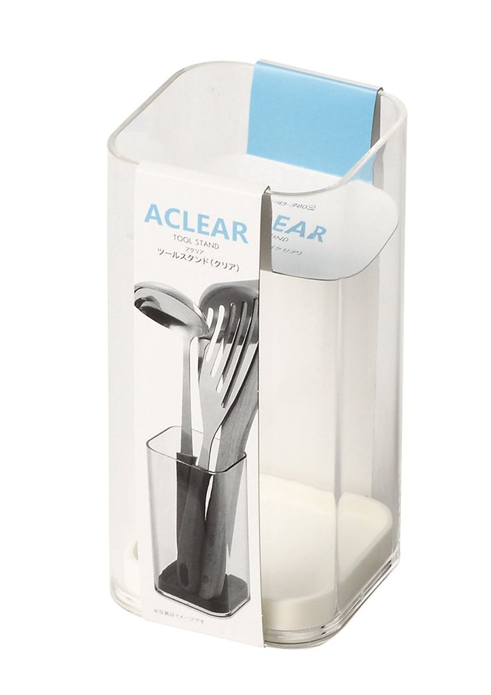 Pearl Metal HB-3803 Dish Rack Accessory, Clear, Width 3.0 x Depth 3.0 x Height 5.9 inches (7.5 x 7.5 x 15 cm), Tool Stand (Clear), Aklea