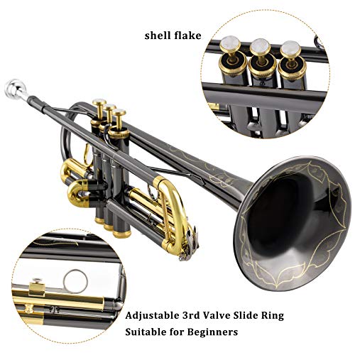 eastrock bb trumpet standard trumpet set with carrying casegloves 7c mouthpiece cleaning kit tuning rod black nickelhand carved craft
