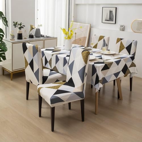 Image of Styleys Dining Chair Cover with Table Covers for Kitchen Waterproof Dining Table Cloth (1 Table Cover + 6 Chair Cover, Classic Beige, CTSD3181)