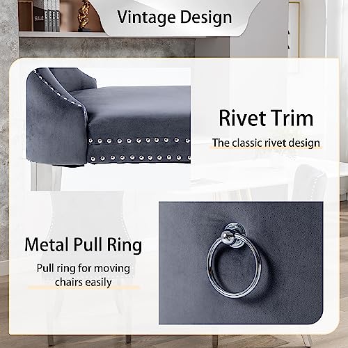 Goolon Velvet Dining Room Chairs Set Of 2 Chairs For Dining Room Button Tufted Dining Chairs Upholstered Dining Table Chairs With Rivet Trim Metal Pull Ring Silver Stainless Legs For Kitchen Grey #TOP4