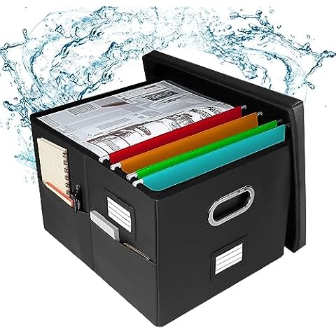 AmasSmile File Organizer Box with Lids,Collapsible File Folder Organizer with Handle,Document Organizer Storage Boxes for Office/Home,Storage Box for Letter/Legal Size Folder,Records,Books,Toys Cover