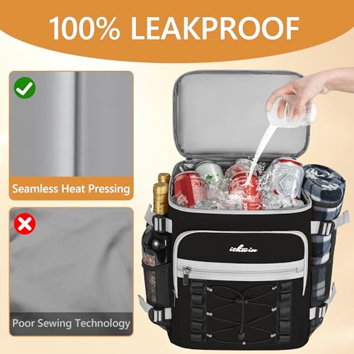 Image of Cooler Backpack, 40 Cans Insulated Lunch Backpack Picnic Backpack for Men&Women, Durable Cooler Bag with 2 Leak Proof Compartments for Picnic, BBQ Camping, Lunch, Beach, Hiking, Black