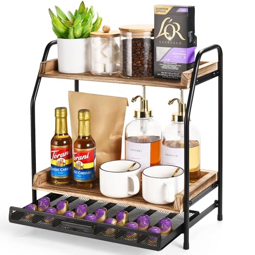 HomGOAT Tea And Coffee Station Organizer With Coffee Pod Holder For Coffee bar Accessories - Kitchen Countertop Organizer - Hot Chocolate Station With Coffee Pod Storage For Kitchen Accessoires