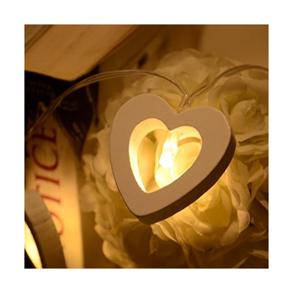 Valentine Heart Fairy Light,Gledto Battery Powered 10 Leds Cute Wood Heart Shapes Romantic LED String Light Festive Lights for Halloween Christmas Birthday Wedding Party (Warm White) - Image 5