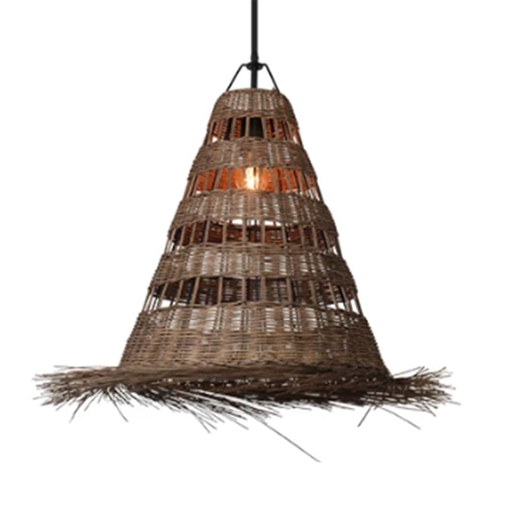 LQZCXMF 1 Light Rattan Wicker Chandelier, Wabi-sabi Rustic Rattan Basket Fixtures Hanging Farmhouse Pendant Light Large Foyer Decor Chandelier for Kitchen Island Dining Room Ceiling Lighting