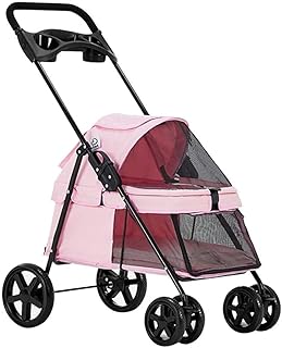 Carrinho de bebê respirável para cachorro/gato/animal de estimação Carrinho de viagem Carrinho de cachorro para cães pequenos com porta-copos Equipamento para animais de estimação Carrinho premium Carrinho de bebê para cachorro Carrinho de bebê (rosa)