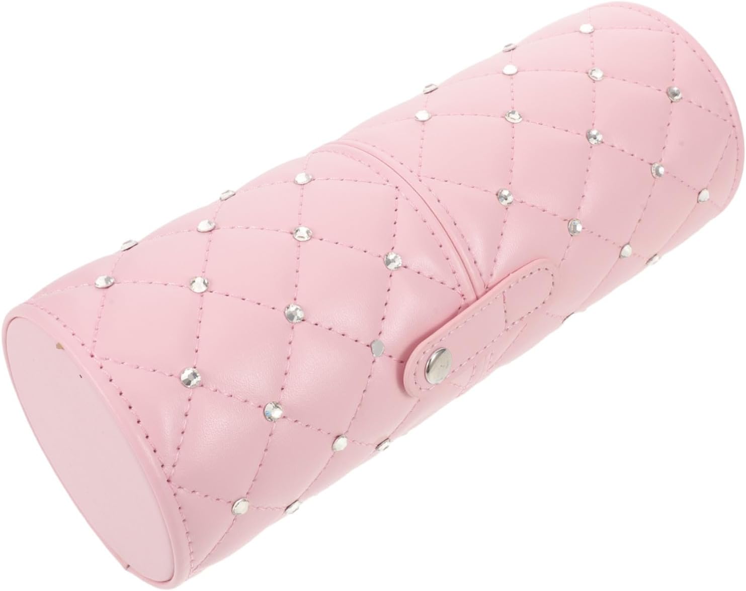 Pink Rhinestone Makeup Brush Holder with Protective Cover and Quick Access, Pu Material Cosmetic Organizer for Travel and Workspace, Stylish and Charming Design for Teens and Women