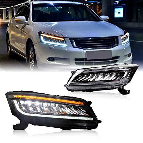 HCmotion Headlights For Honda Accord 8th Gen 4-Door Sedan LX LX-P SE EX EX-L 2008-2012 Front Projector Headlamp Replacement Driver and Passenger Side (Pair)