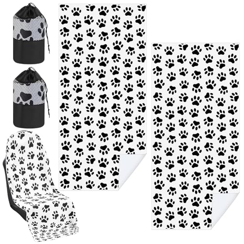 Image of Hahafelt 2 Pack Car Seat Towel Cover with Storage Bag, Dog Footprints | 63 x 32 in Car Towel Seat Cover Non Slip Waterproof, Gym Workout Swimming Running, Machine Washable Sweat Absorbent Protector
