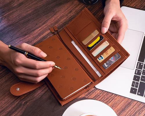 Image of Genuine Leather Planner Cover for Hobonichi Weeks /Weeks Mega with Pen Loop, Card Slots, Back Pocket, and Bookmarks (Brown)