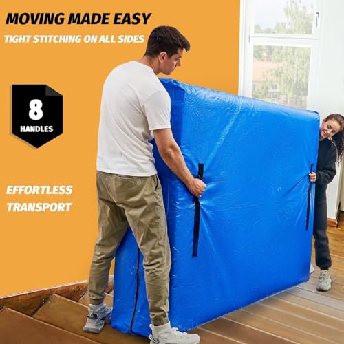 BETU Mattress Bags for Moving, Mattress Protector Waterproof Mattress Cover Cal King Size Storage Bags with 8 Heavy-Duty Handles and Zipper for Bed Extra Thick Large(2 Pack, 86"x75"x15" Blue)