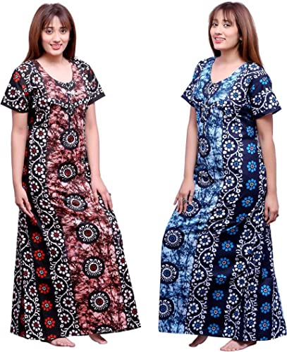 Image of Feeding Nighty in Fine Cotton 2 Side Zips for Feeding Purpose & Neck Buttons for Easy Wearing Soft Cotton Maternity Nighty for Women Feeding Combo Feeding Nighty for Women Cotton Combo of 2Pcs