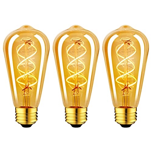 LVWIT E27 Screw Bulb,5W Led Edison Bulb E27,35W Equivalent,Spiral Filament Bulb,E27 Vintage Light Screw Bulbs,400LM,2200K Warm White,Non-Dimmable (3 PCS)