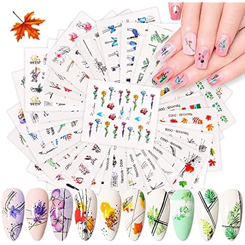 48 Blatt Nagelsticker Blumen Wassertransfer, EBANKU Nagelaufkleber Selbstklebend Nail Art Stickers Nageltattoos Nageldesign Sticker Nagel Decals DIY Nagelkunst Abziehbilder Cover
