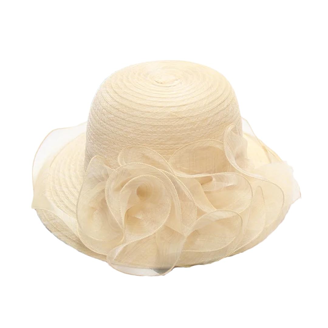Yeuyyben Cappello estivo da donna in organza con fiore in rete, cappello da spiaggia, cappello da spiaggia a tesa larga, cappello da sole Sombreros De Mujer
