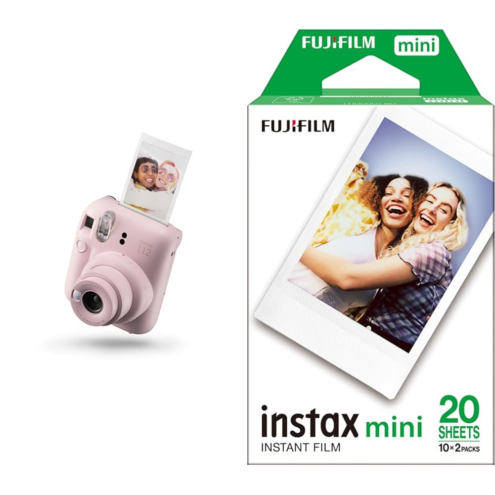 instax mini 12 aparat natychmiastowy, różowy & instax film mini 2x10, biały
