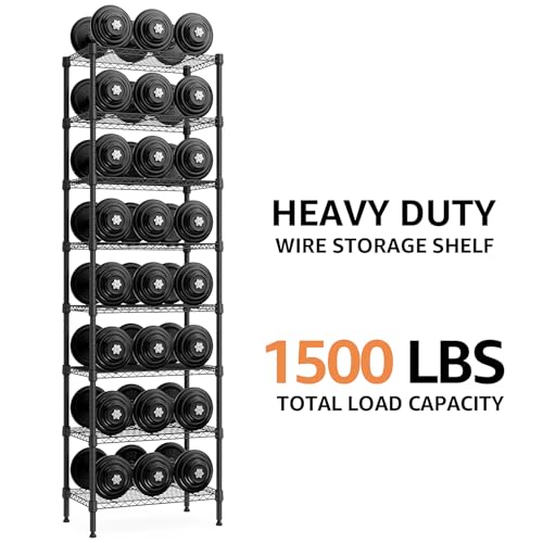 Image of M MZG 8 Tier 2000 lbs Storage Rack Metal Wire Shelving Unit, Storage Standing Shelf Organizer for Laundry Bathroom Kitchen Pantry Closet Garage Basement Utility Room, Black 13.8 inch D x 23.6 inch W x 79.5 inch H